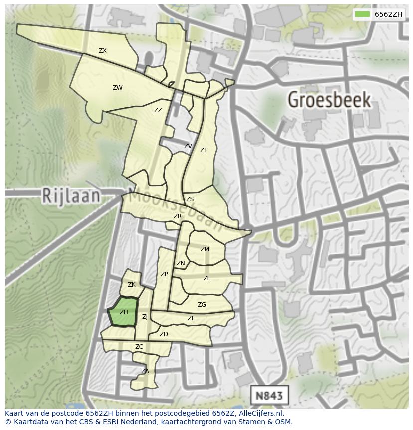 Afbeelding van het postcodegebied 6562 ZH op de kaart.