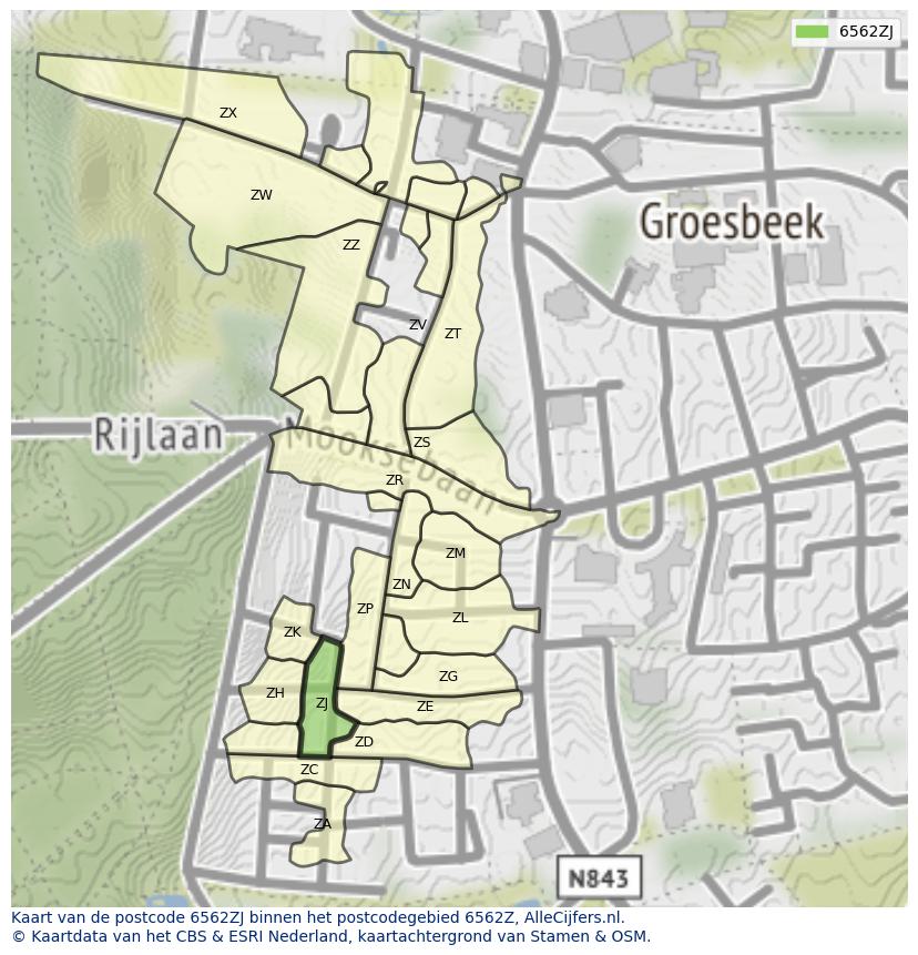 Afbeelding van het postcodegebied 6562 ZJ op de kaart.