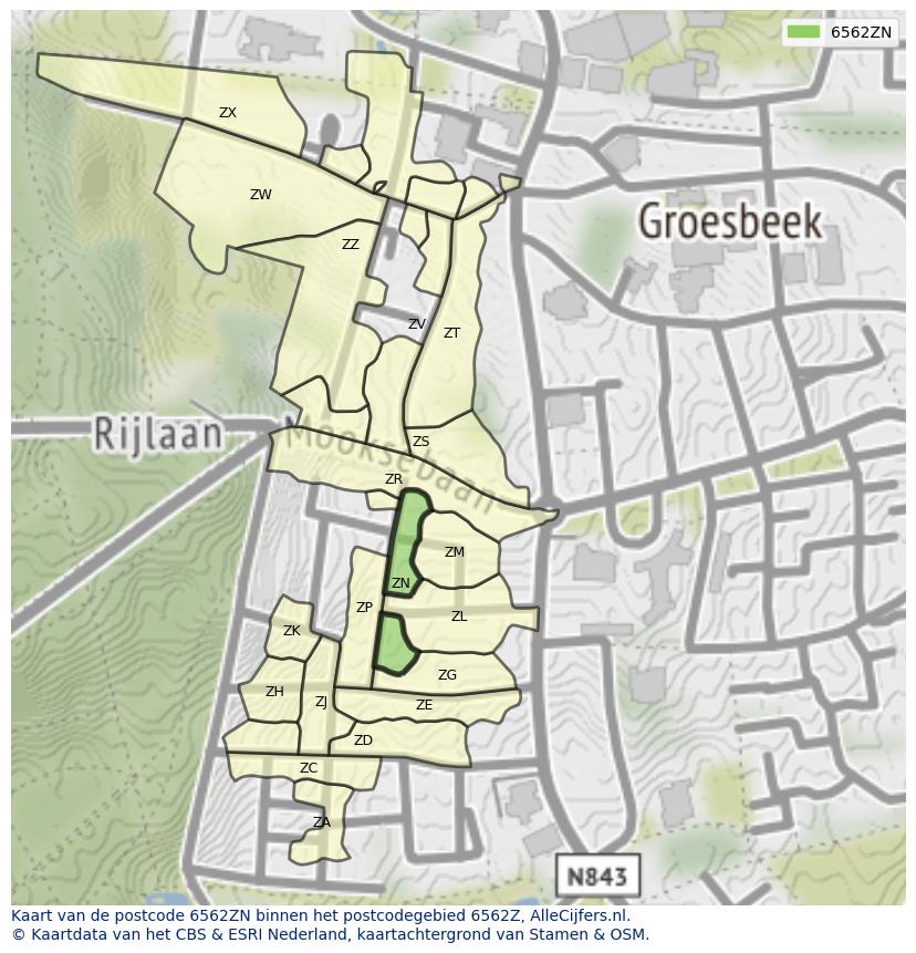 Afbeelding van het postcodegebied 6562 ZN op de kaart.