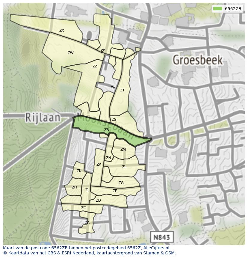 Afbeelding van het postcodegebied 6562 ZR op de kaart.