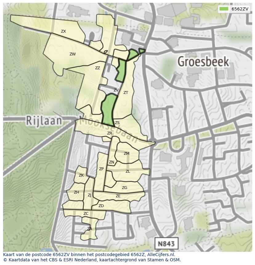 Afbeelding van het postcodegebied 6562 ZV op de kaart.