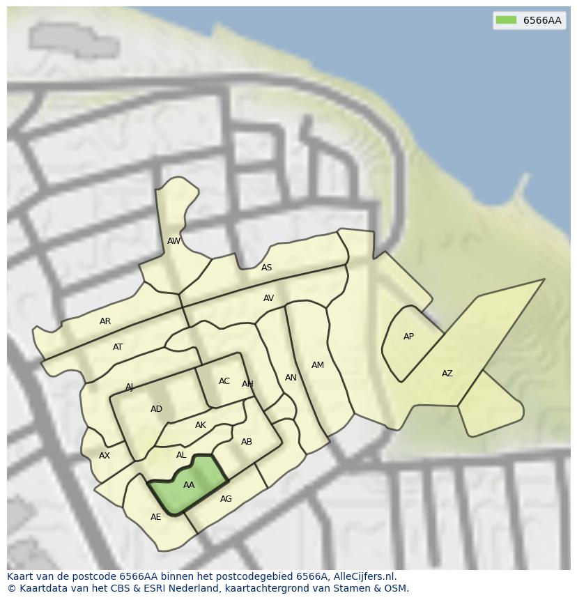 Afbeelding van het postcodegebied 6566 AA op de kaart.