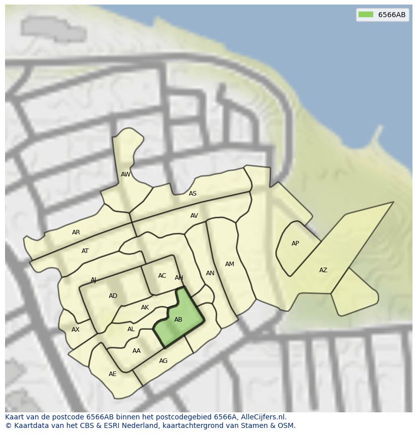 Afbeelding van het postcodegebied 6566 AB op de kaart.
