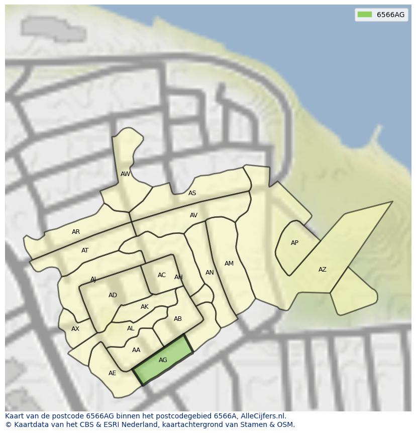 Afbeelding van het postcodegebied 6566 AG op de kaart.