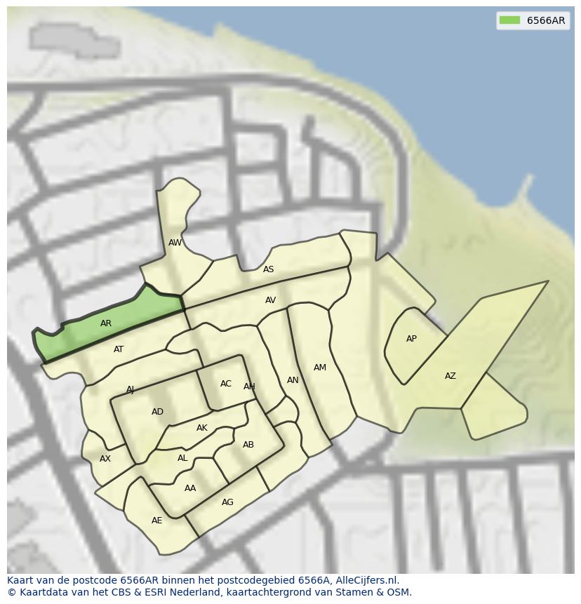 Afbeelding van het postcodegebied 6566 AR op de kaart.