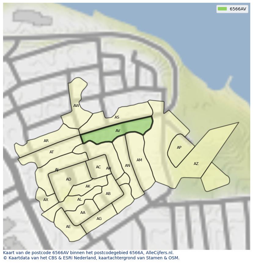 Afbeelding van het postcodegebied 6566 AV op de kaart.