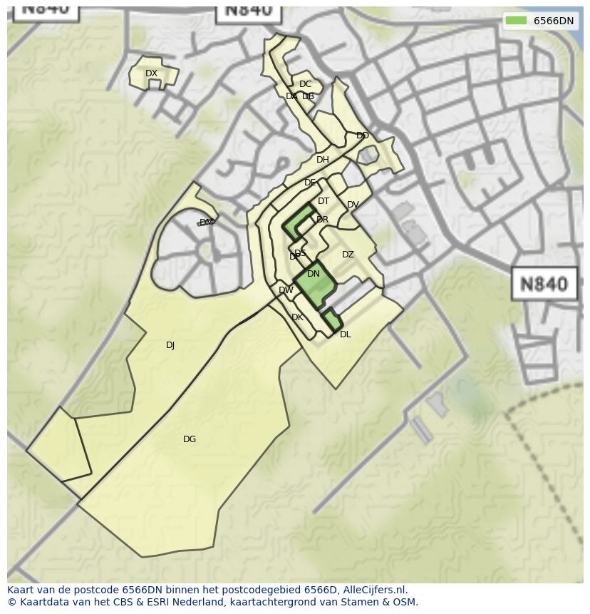 Afbeelding van het postcodegebied 6566 DN op de kaart.