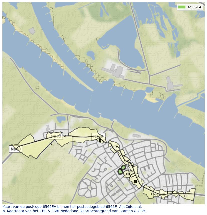 Afbeelding van het postcodegebied 6566 EA op de kaart.