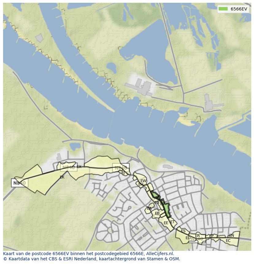 Afbeelding van het postcodegebied 6566 EV op de kaart.
