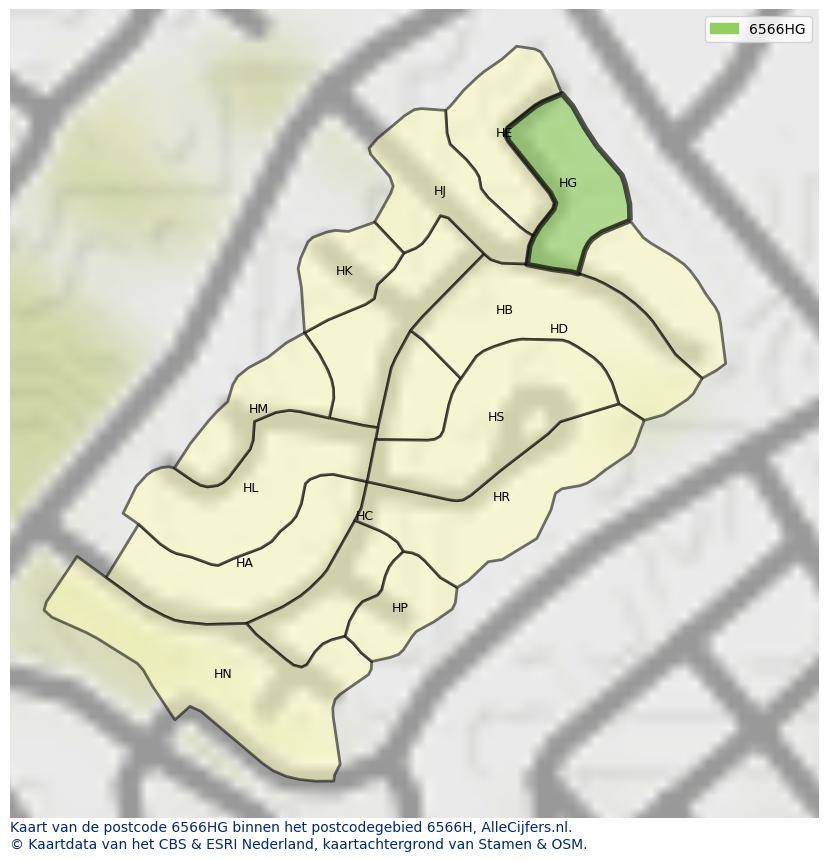 Afbeelding van het postcodegebied 6566 HG op de kaart.