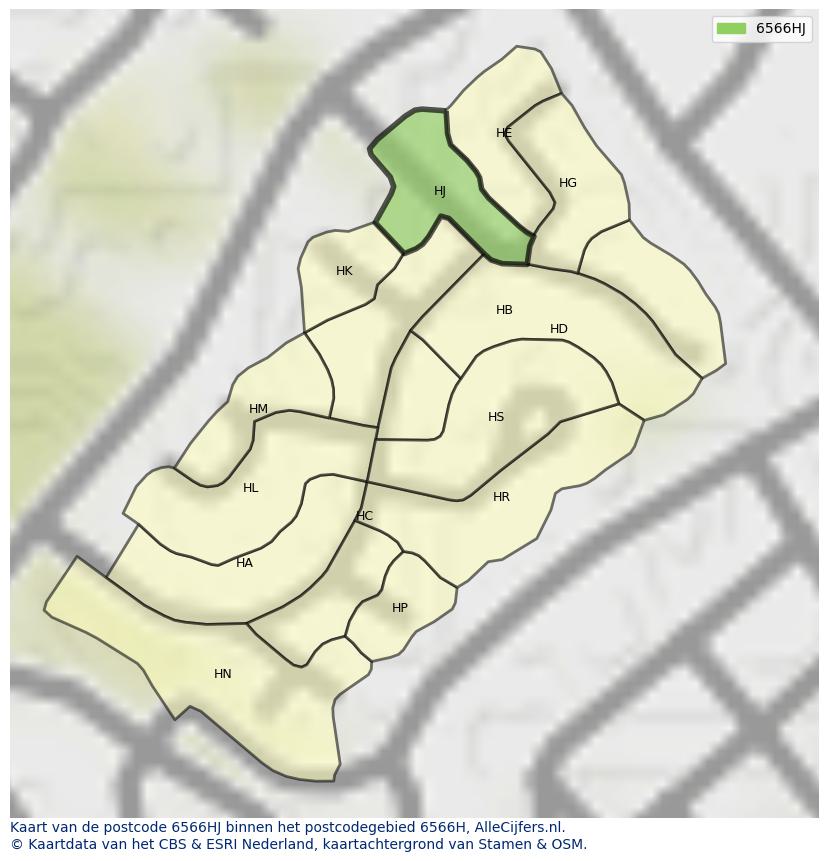 Afbeelding van het postcodegebied 6566 HJ op de kaart.