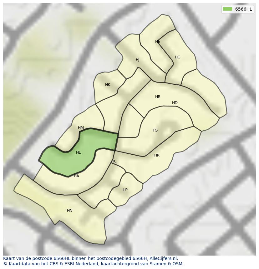 Afbeelding van het postcodegebied 6566 HL op de kaart.