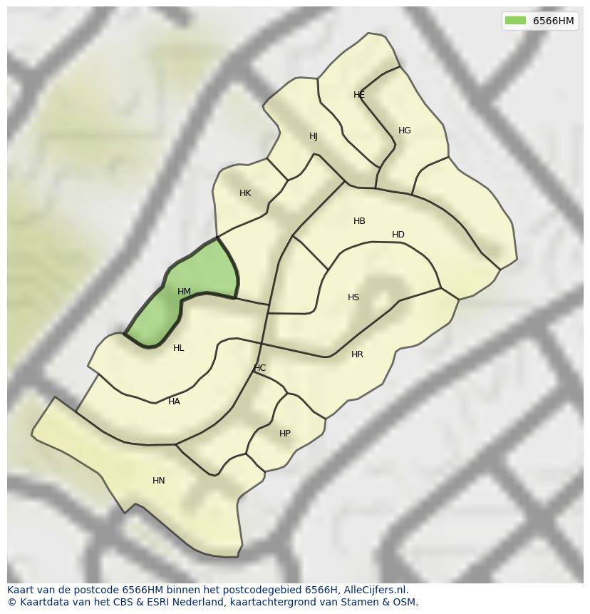 Afbeelding van het postcodegebied 6566 HM op de kaart.