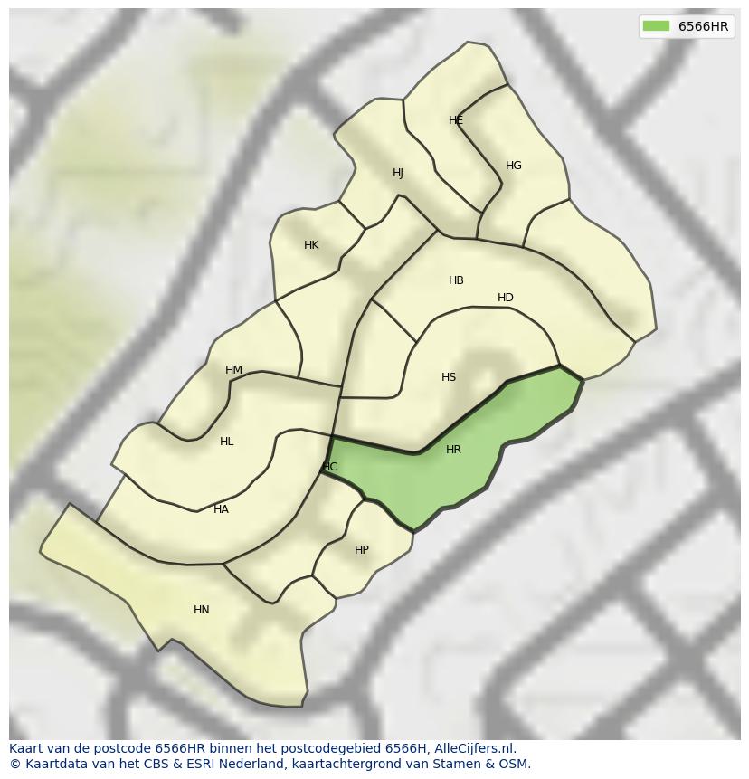 Afbeelding van het postcodegebied 6566 HR op de kaart.