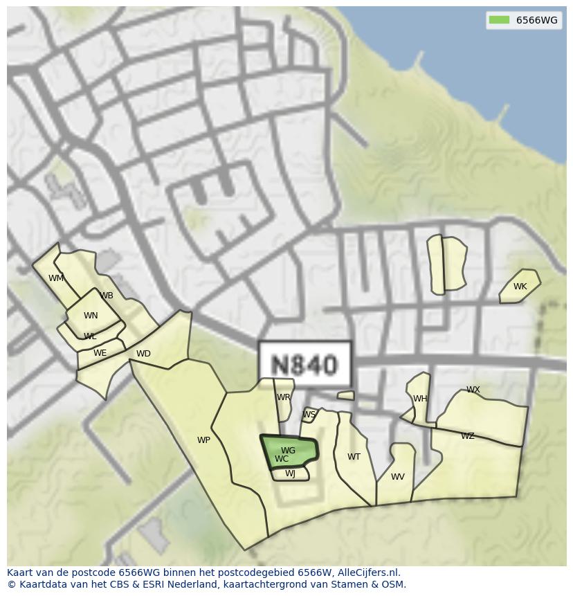 Afbeelding van het postcodegebied 6566 WG op de kaart.