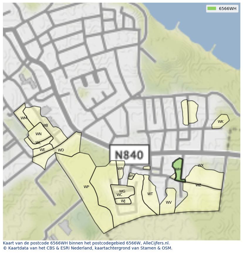 Afbeelding van het postcodegebied 6566 WH op de kaart.