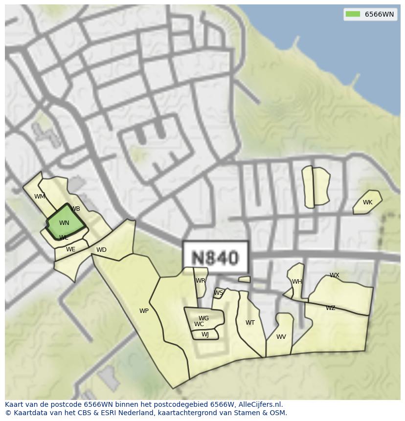 Afbeelding van het postcodegebied 6566 WN op de kaart.