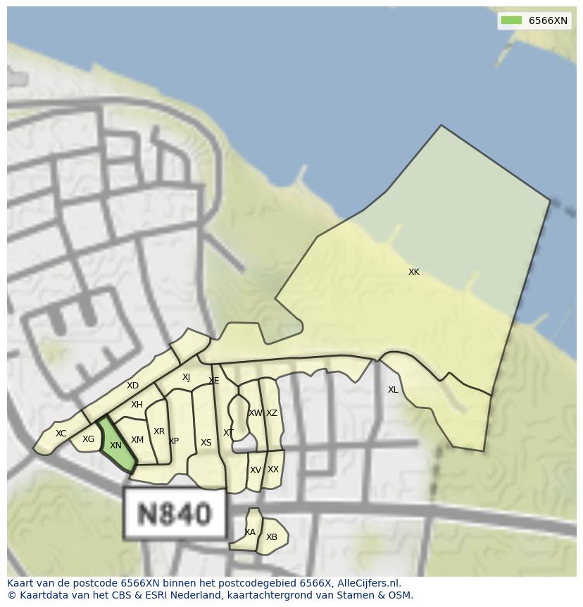 Afbeelding van het postcodegebied 6566 XN op de kaart.