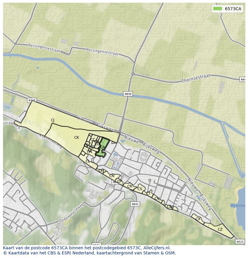 Afbeelding van het postcodegebied 6573 CA op de kaart.