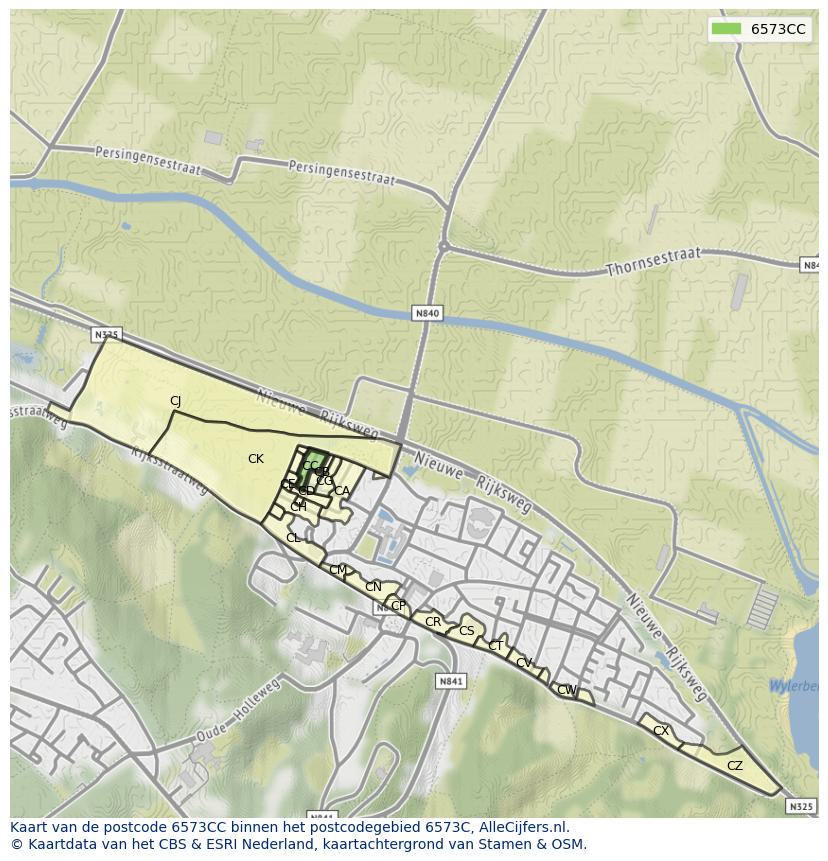 Afbeelding van het postcodegebied 6573 CC op de kaart.