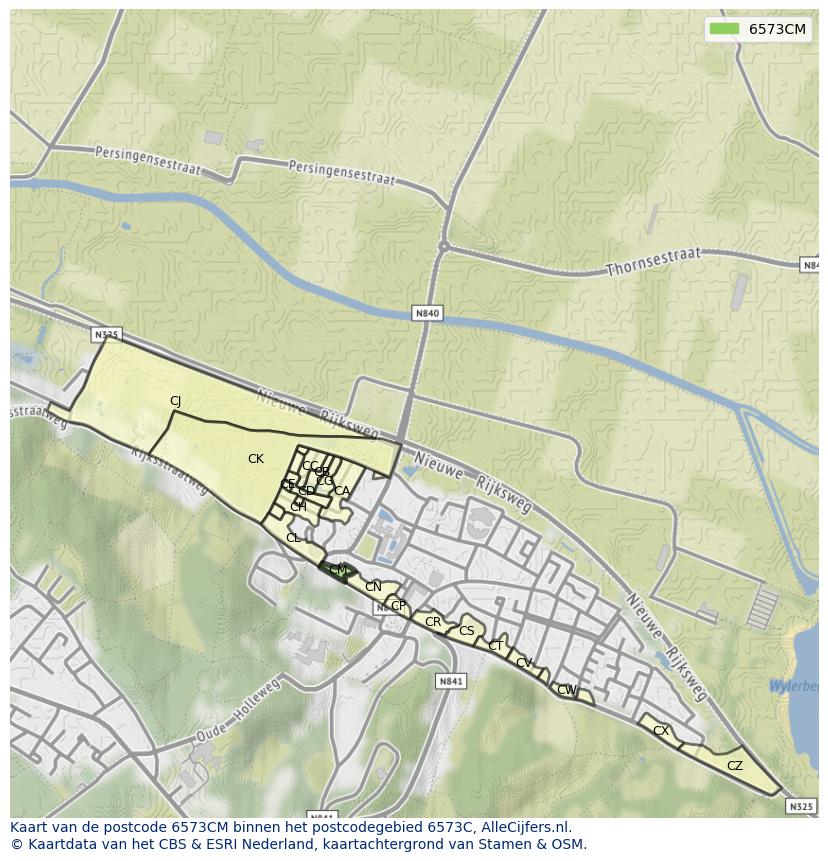 Afbeelding van het postcodegebied 6573 CM op de kaart.