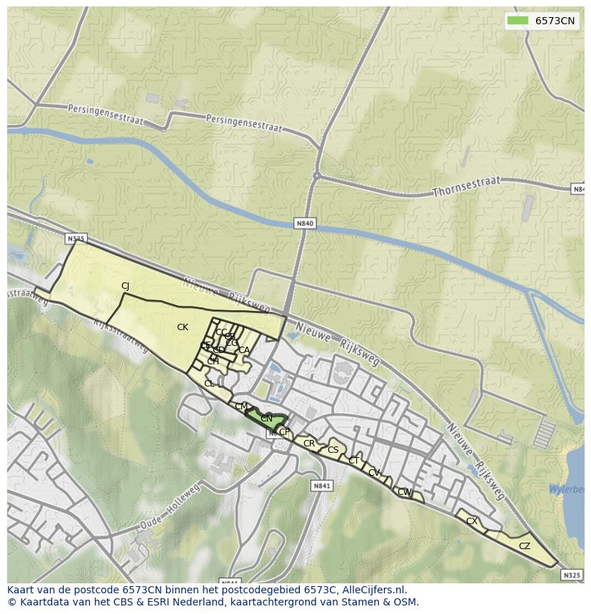 Afbeelding van het postcodegebied 6573 CN op de kaart.