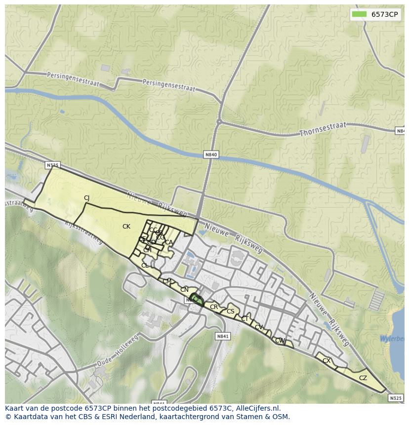 Afbeelding van het postcodegebied 6573 CP op de kaart.