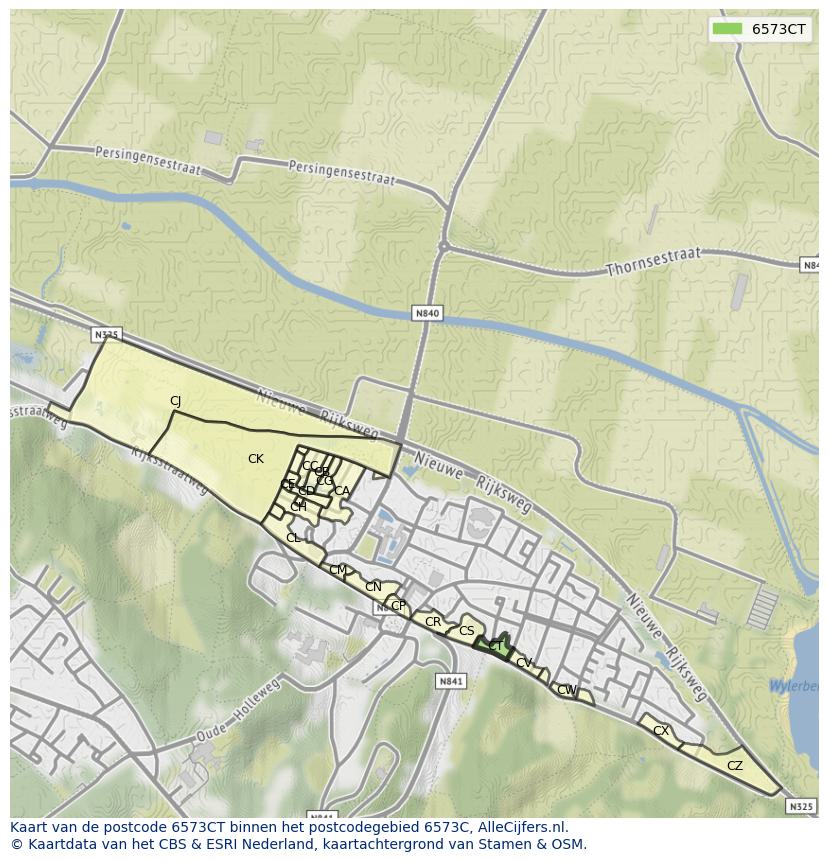 Afbeelding van het postcodegebied 6573 CT op de kaart.