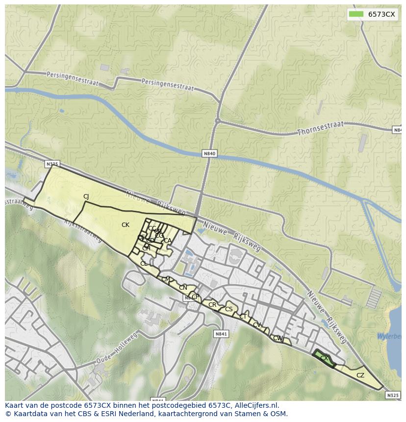Afbeelding van het postcodegebied 6573 CX op de kaart.