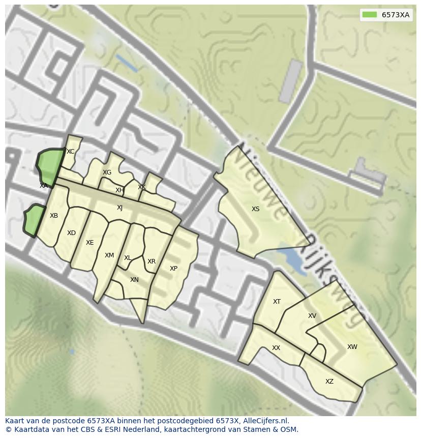 Afbeelding van het postcodegebied 6573 XA op de kaart.