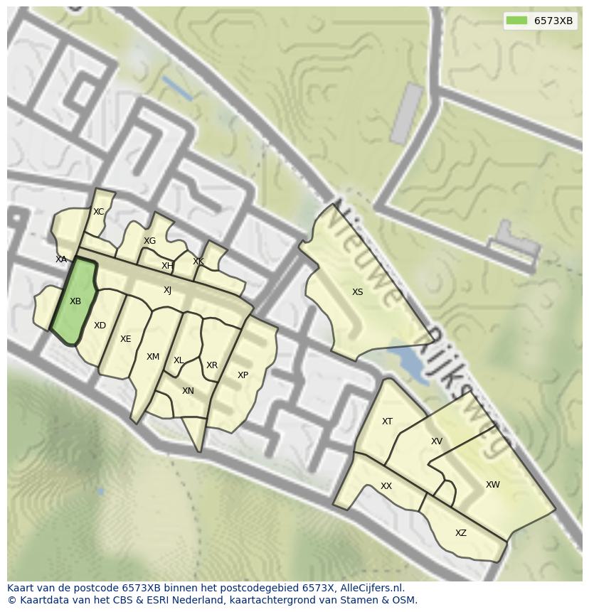 Afbeelding van het postcodegebied 6573 XB op de kaart.
