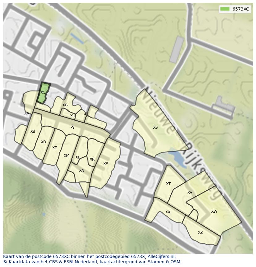 Afbeelding van het postcodegebied 6573 XC op de kaart.