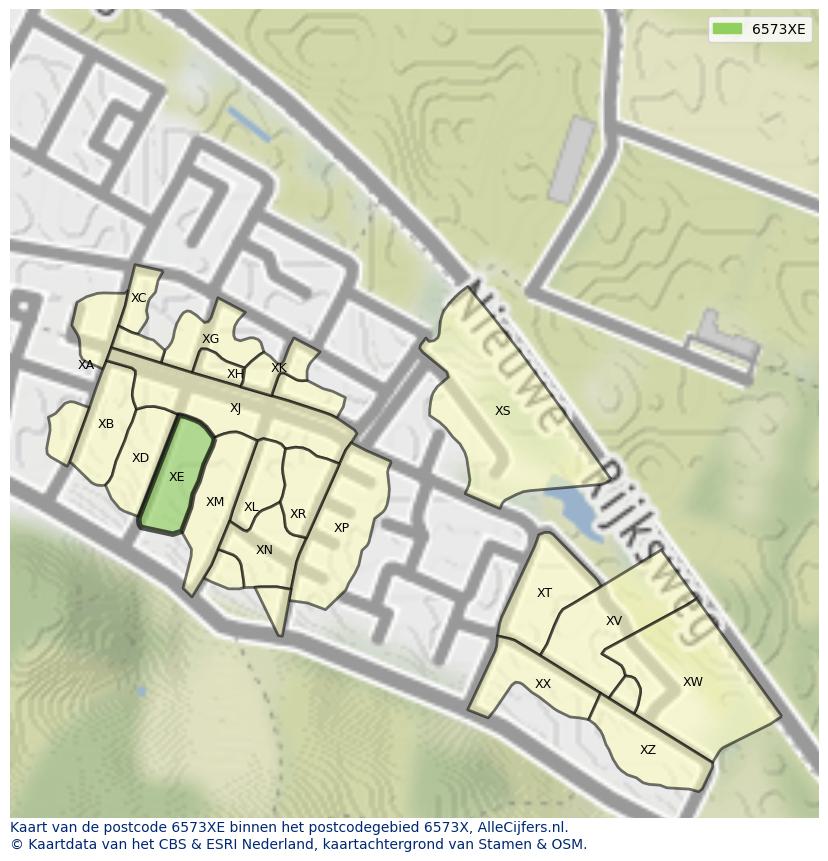 Afbeelding van het postcodegebied 6573 XE op de kaart.