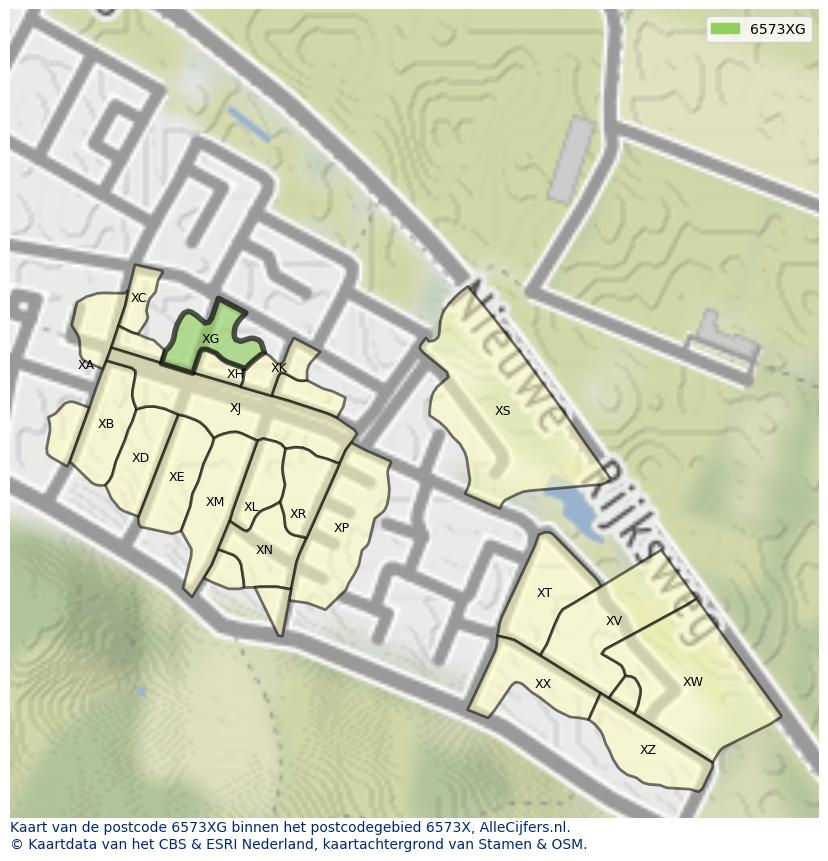 Afbeelding van het postcodegebied 6573 XG op de kaart.