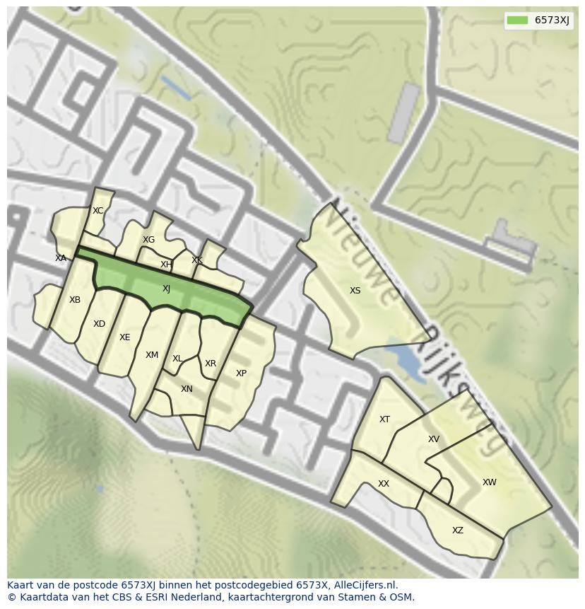 Afbeelding van het postcodegebied 6573 XJ op de kaart.