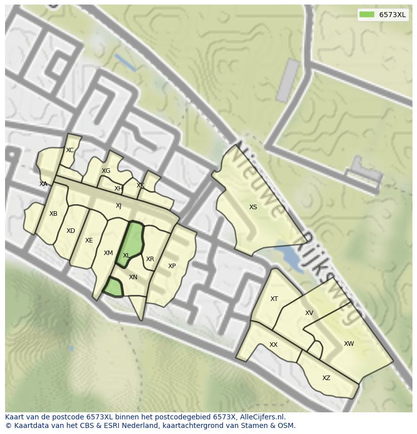 Afbeelding van het postcodegebied 6573 XL op de kaart.