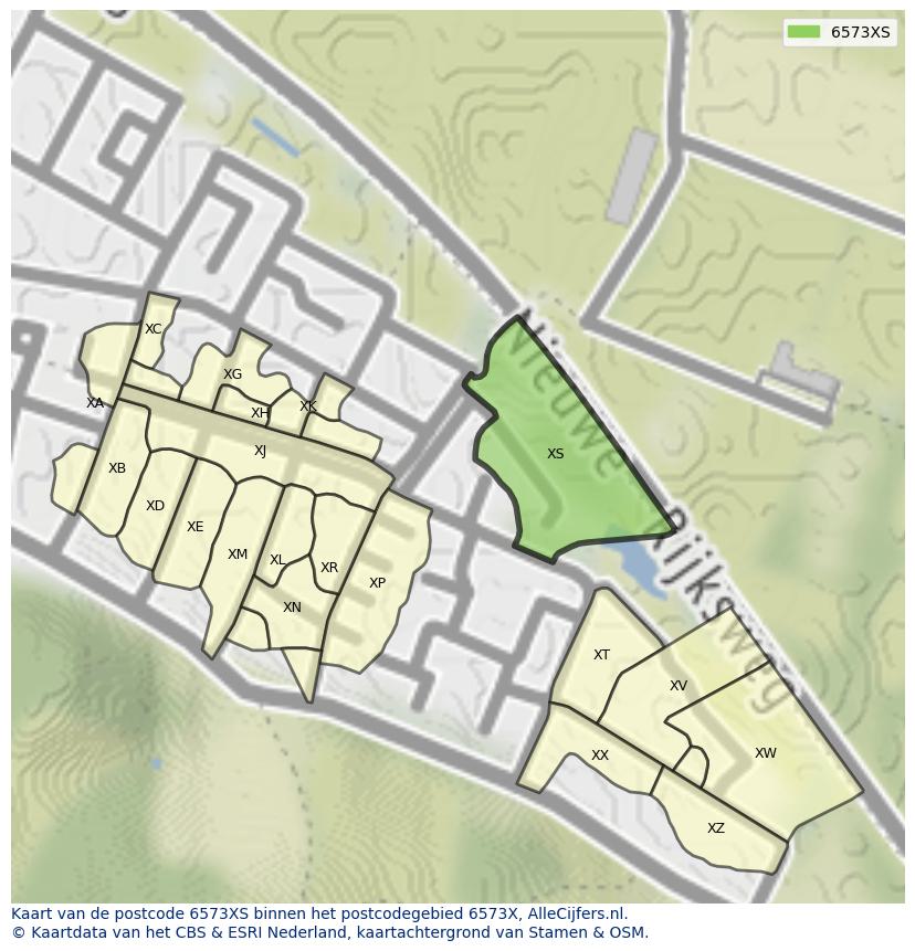 Afbeelding van het postcodegebied 6573 XS op de kaart.