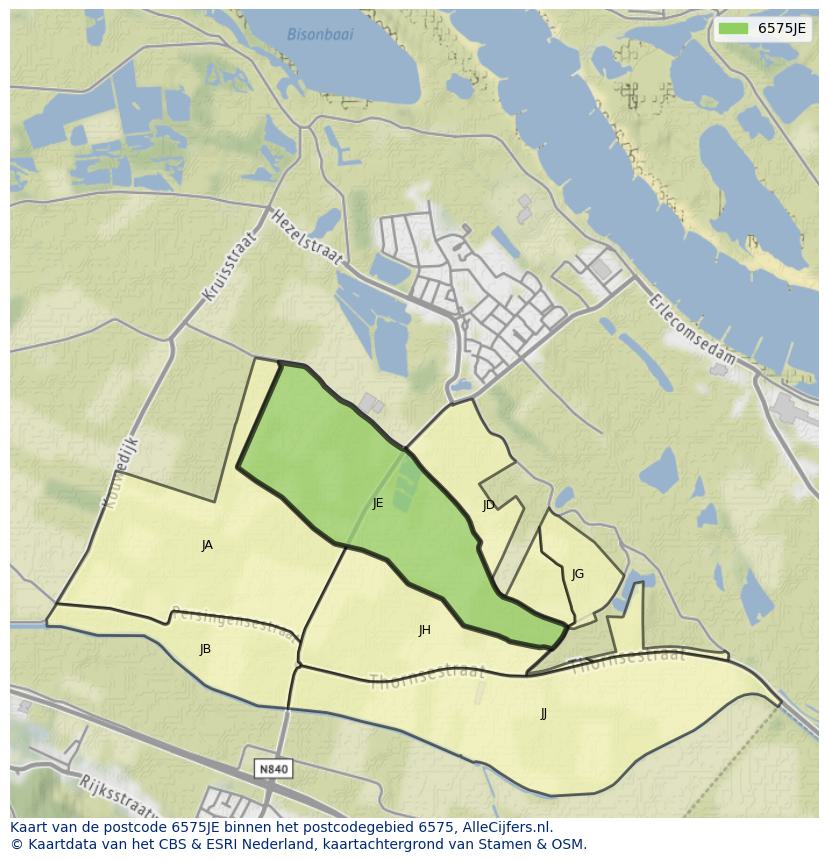 Afbeelding van het postcodegebied 6575 JE op de kaart.