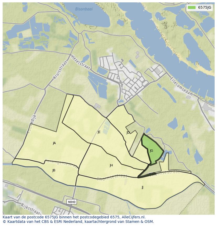 Afbeelding van het postcodegebied 6575 JG op de kaart.