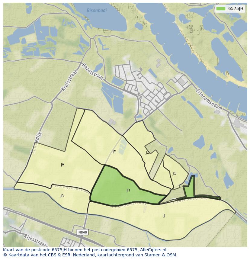 Afbeelding van het postcodegebied 6575 JH op de kaart.