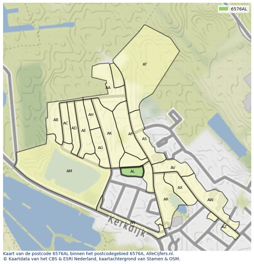 Afbeelding van het postcodegebied 6576 AL op de kaart.
