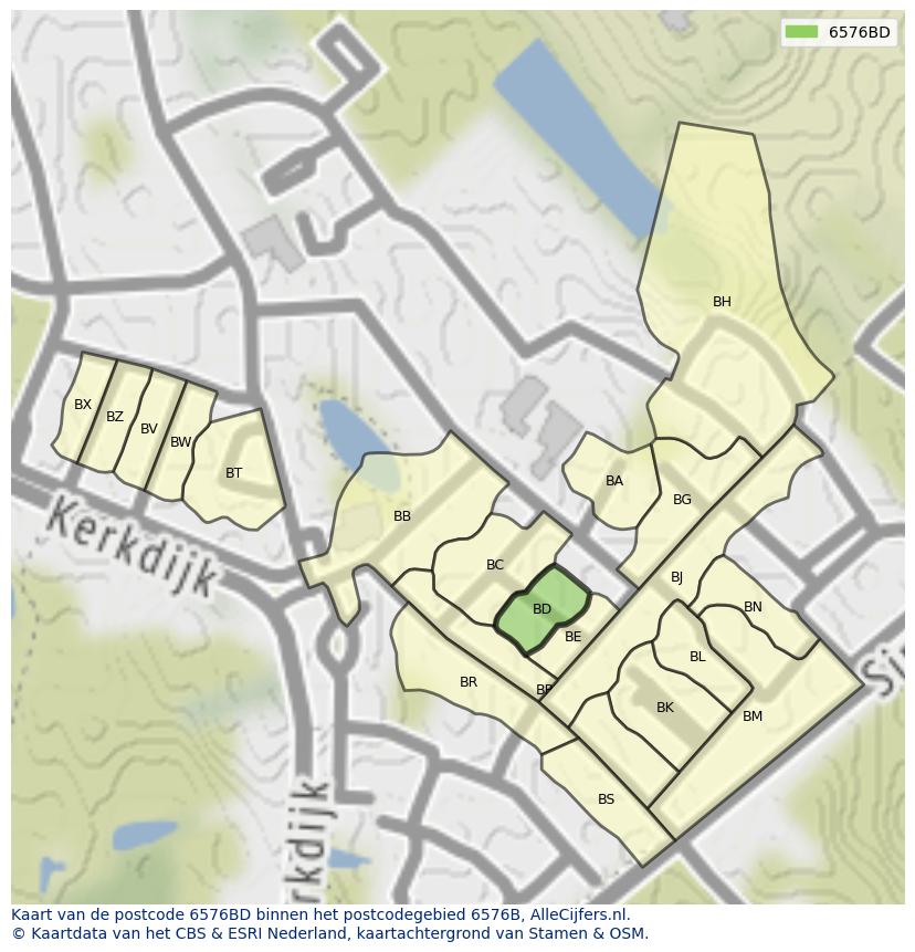 Afbeelding van het postcodegebied 6576 BD op de kaart.
