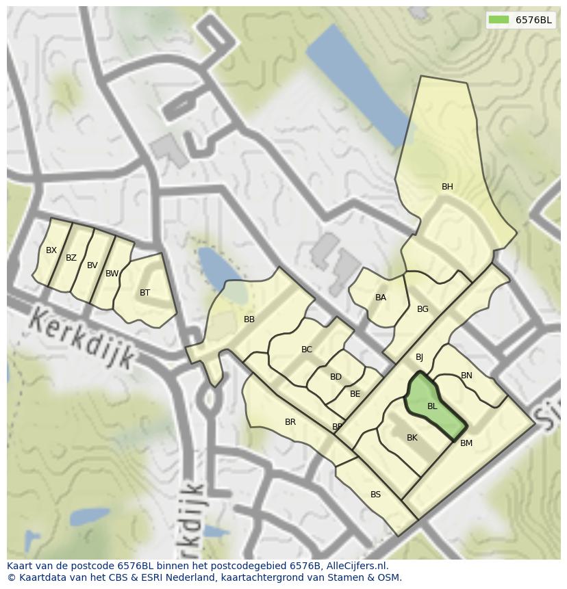 Afbeelding van het postcodegebied 6576 BL op de kaart.