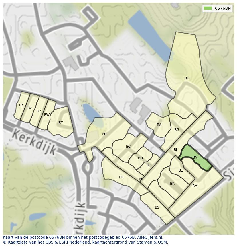 Afbeelding van het postcodegebied 6576 BN op de kaart.