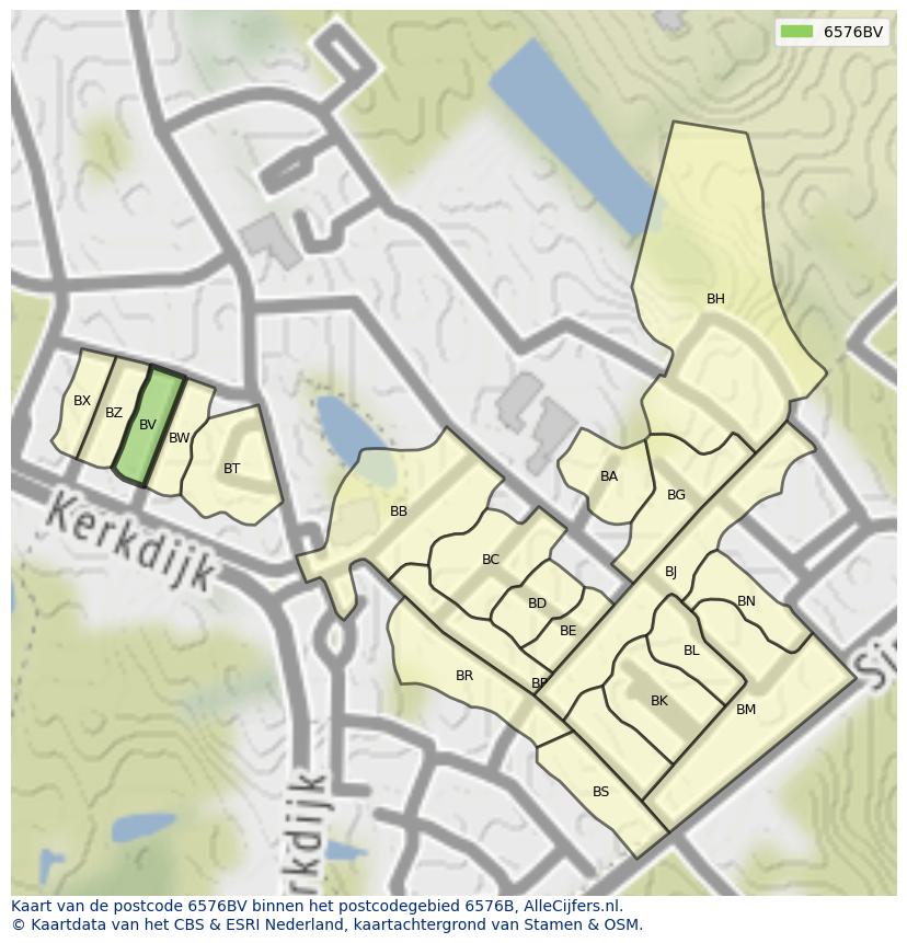Afbeelding van het postcodegebied 6576 BV op de kaart.