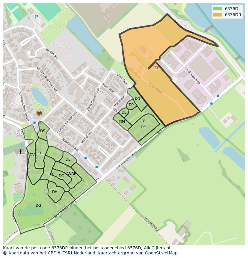 Afbeelding van het postcodegebied 6576 DR op de kaart.