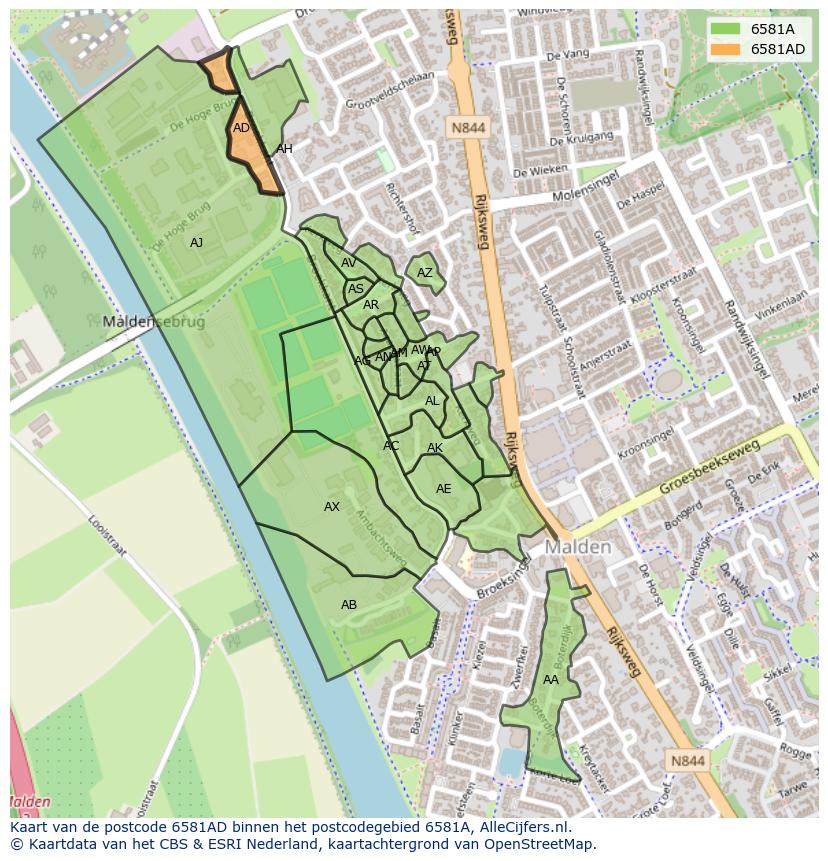Afbeelding van het postcodegebied 6581 AD op de kaart.