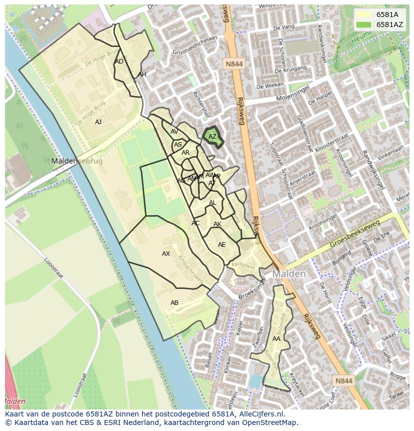 Afbeelding van het postcodegebied 6581 AZ op de kaart.