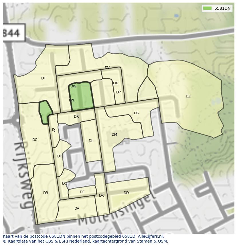 Afbeelding van het postcodegebied 6581 DN op de kaart.
