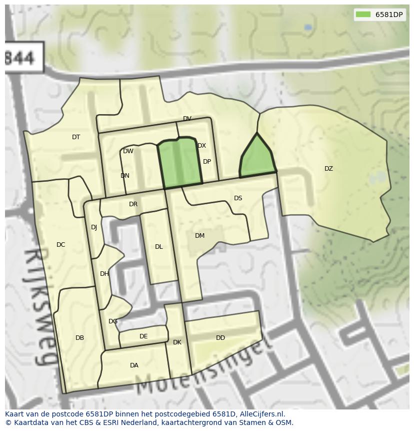Afbeelding van het postcodegebied 6581 DP op de kaart.
